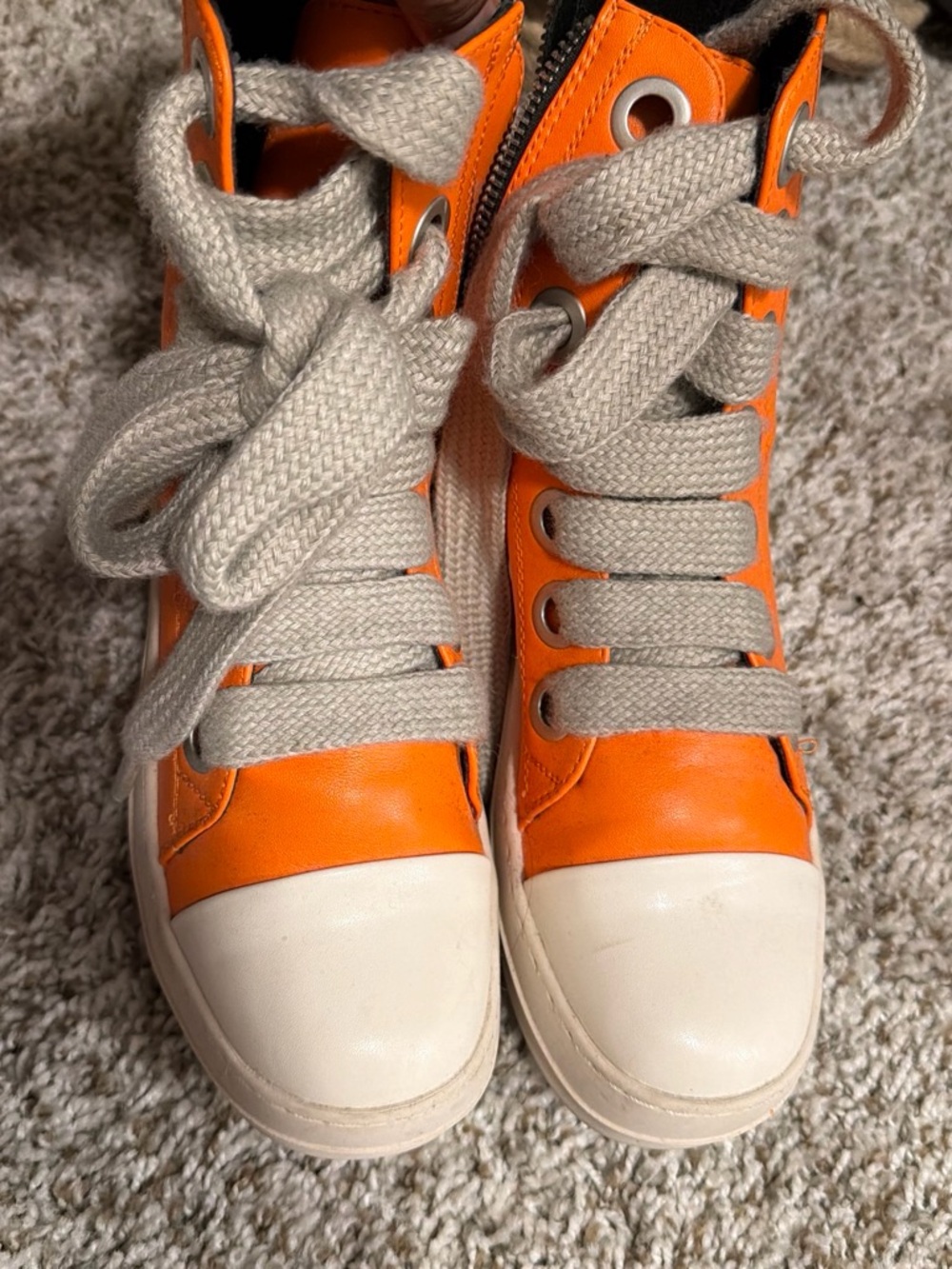 Orange Lace-Up Women's High-Top Boots with Cream Laces